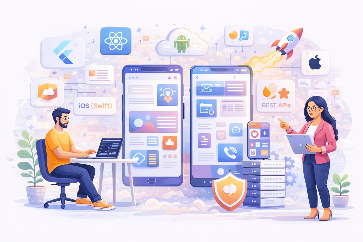 renshok mobile app development technologies for Android and iOS using Flutter and React Native